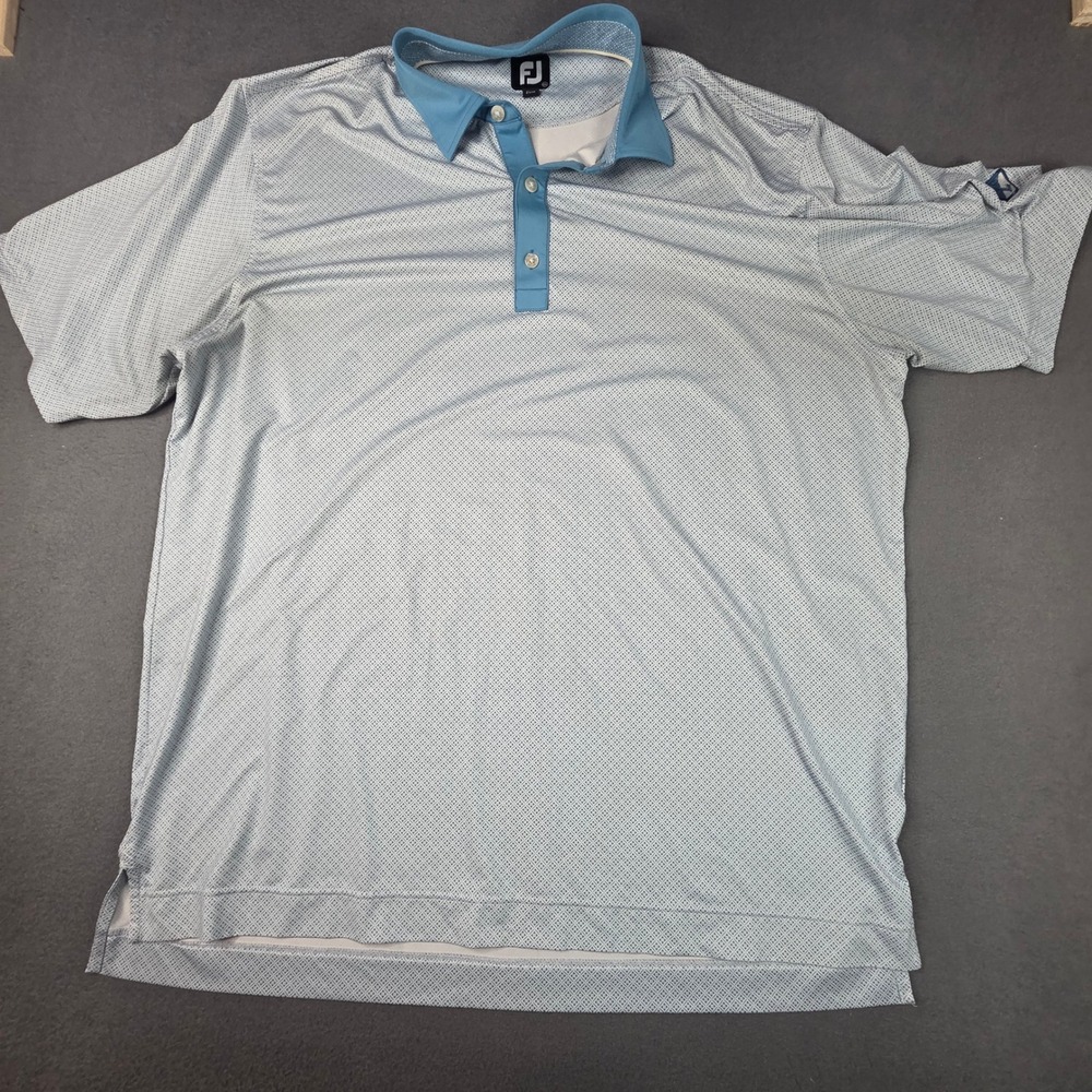 FootJoy Mens 2XL Blue Geometric Print Performance Golf Polo Shirt Short Sleeve